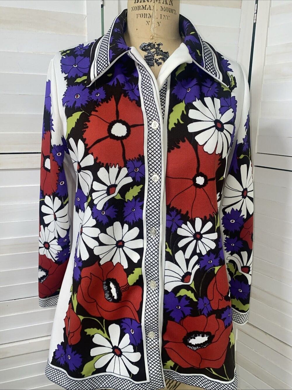60s 70s Mod Top BROOKVALLEY By FAIRFIELD Zio Luigi Polyester Shirt Signed M/L